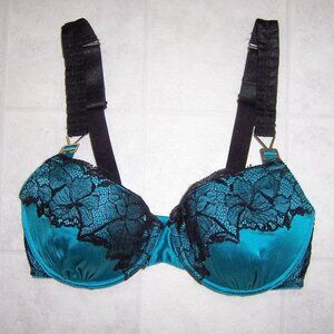 Stella Mccartney Teal Green Silk Underwire Bra with Black Lace 34D NWOT